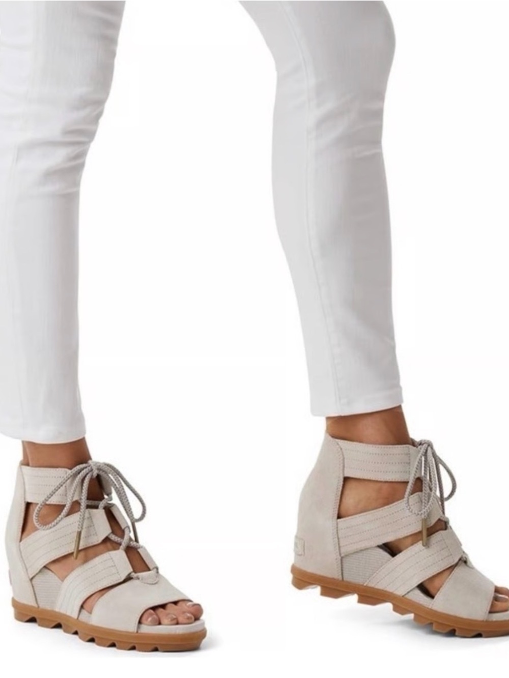 Sorel Beige Lace-Up Wedge Sandals